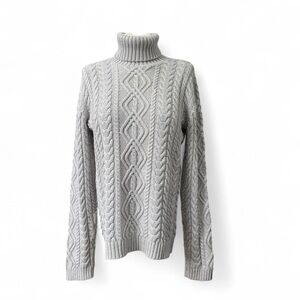Lauren Ralph Lauren Grey Cable Knit Silver Metallic Turtleneck Sweater L